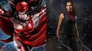 Left: Elektra in comics, Right: Elektra played by Elodie Yung in Netflix's Daredevil (Images via Marvel/Netflix)